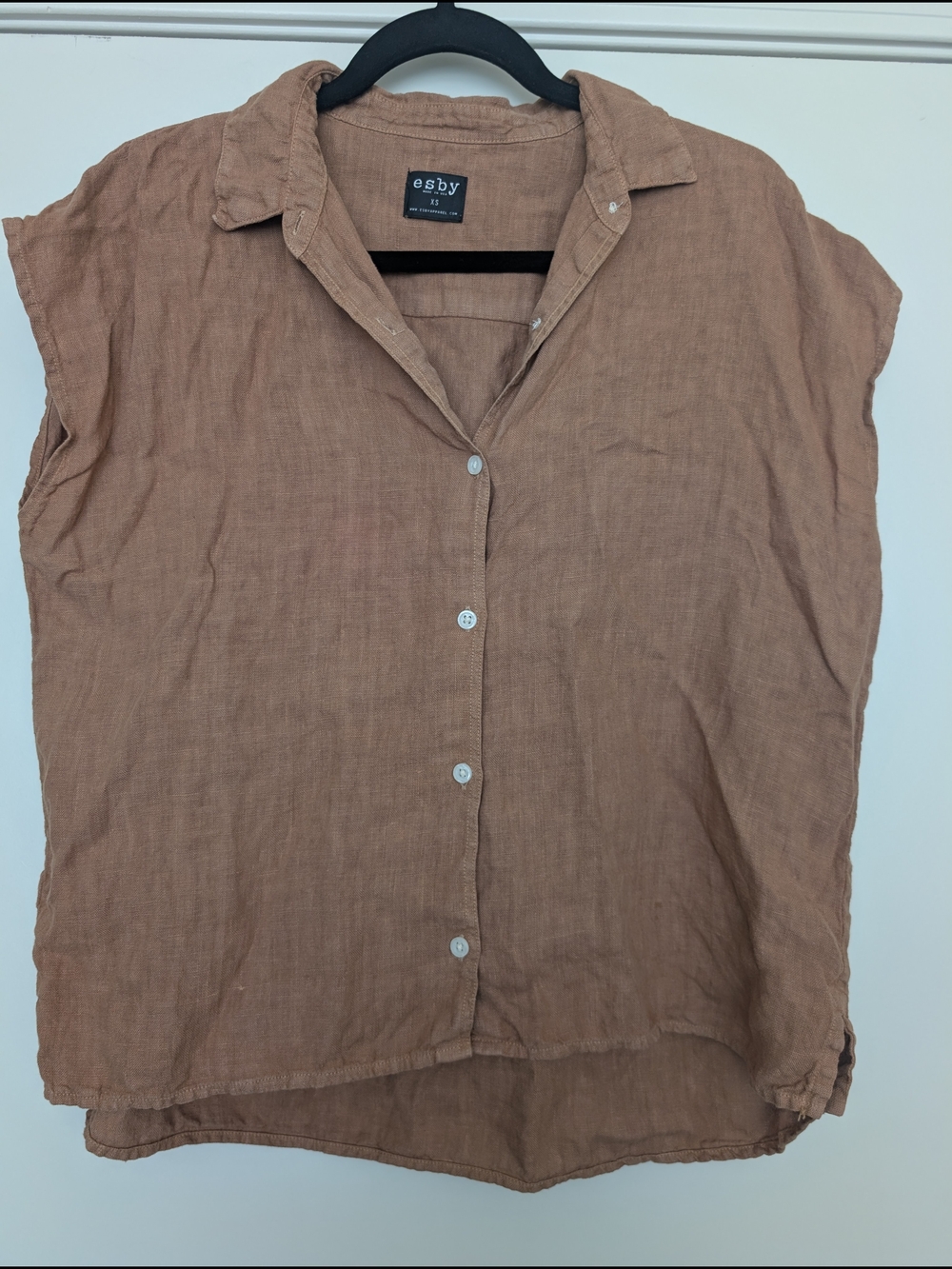 esby Women's 100% Linen Button-Down Top in Pecan - XS
